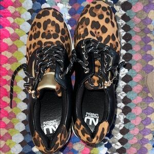Ninety Union Ultra Wedge Leopard Print Sneakers with Zipper Accent